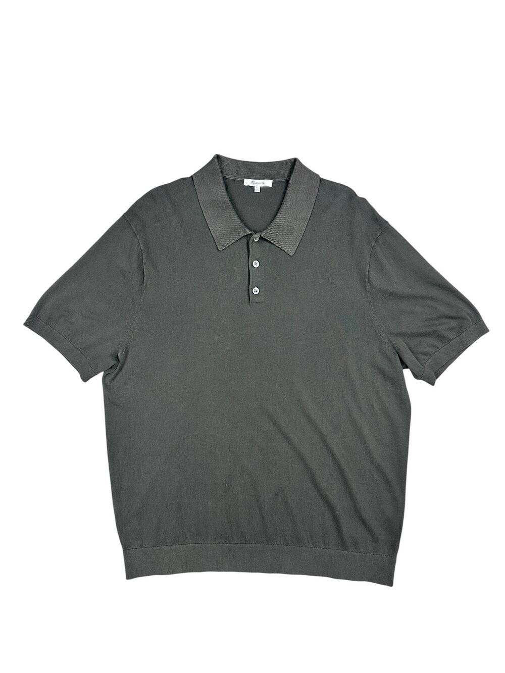 Madewell Garment Dyed Three Button Polo Sweater Charcoal — Size XL